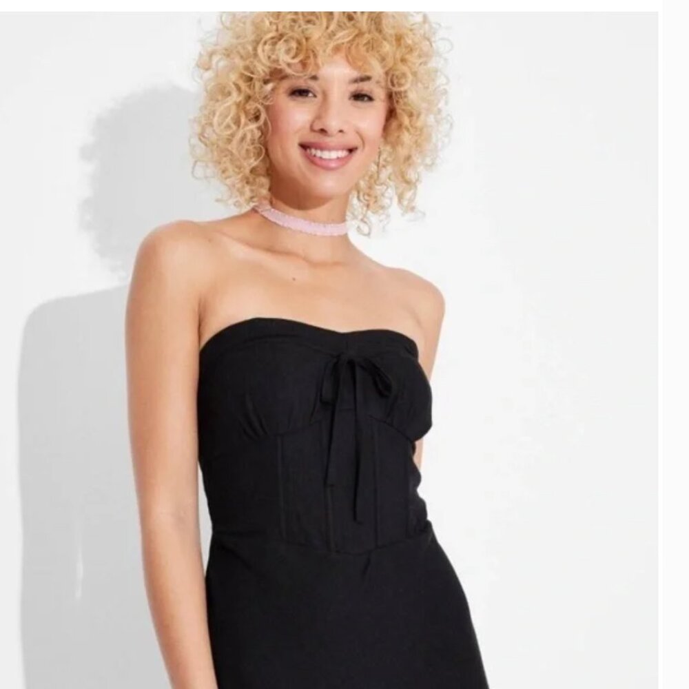 Wild Fable Black Linen Tube Corset Bodycon Dress Size 10